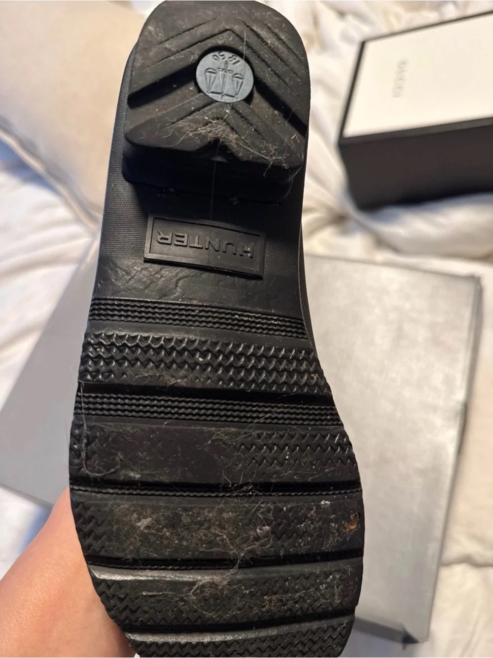 Hunter Black Chelsea Rain Boots with Red Logo Detail